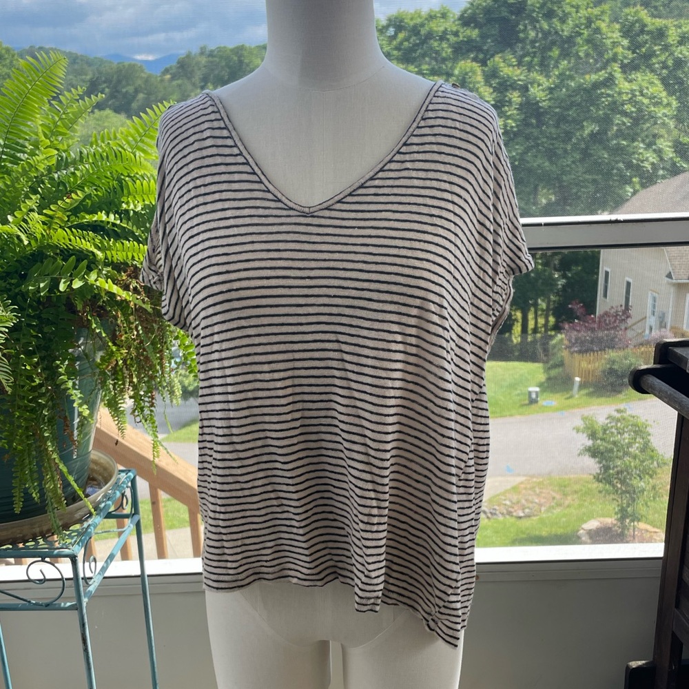 Lucky Brand Cropped Striped Linen T-Shirt